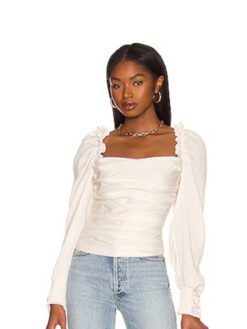 ASTR The Label Puff Sleeve Square Neck Top in Cream